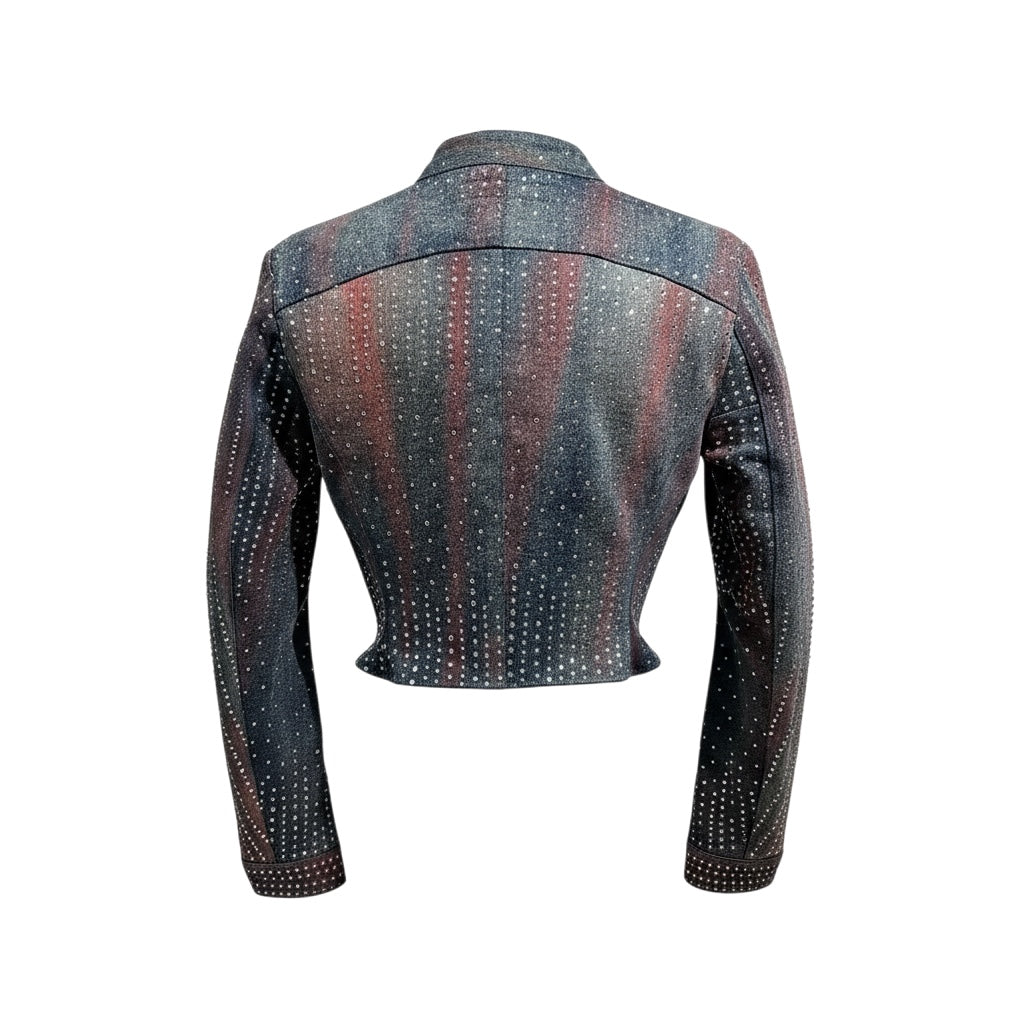 Rhinestone (Red and Blue Denim) Moto Jacket