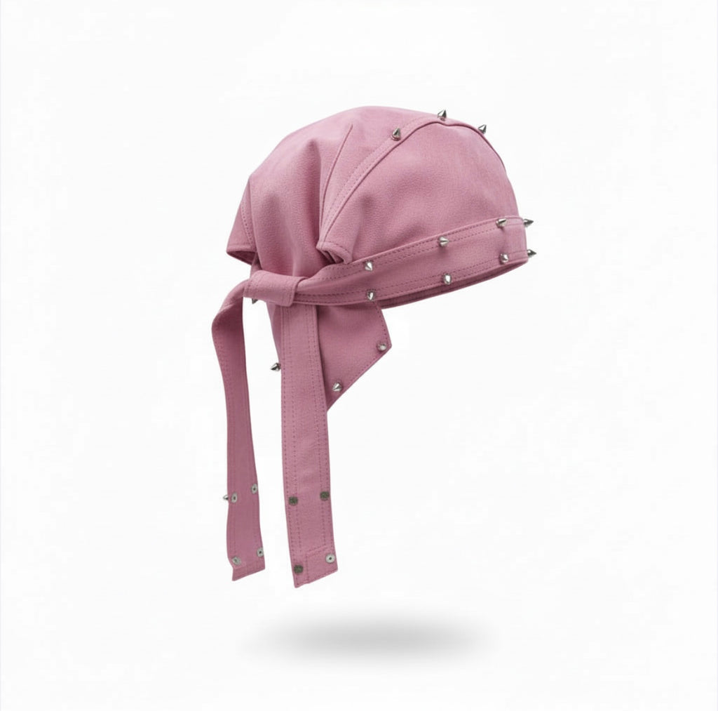Spiked Out Pink Suede Moto Cap