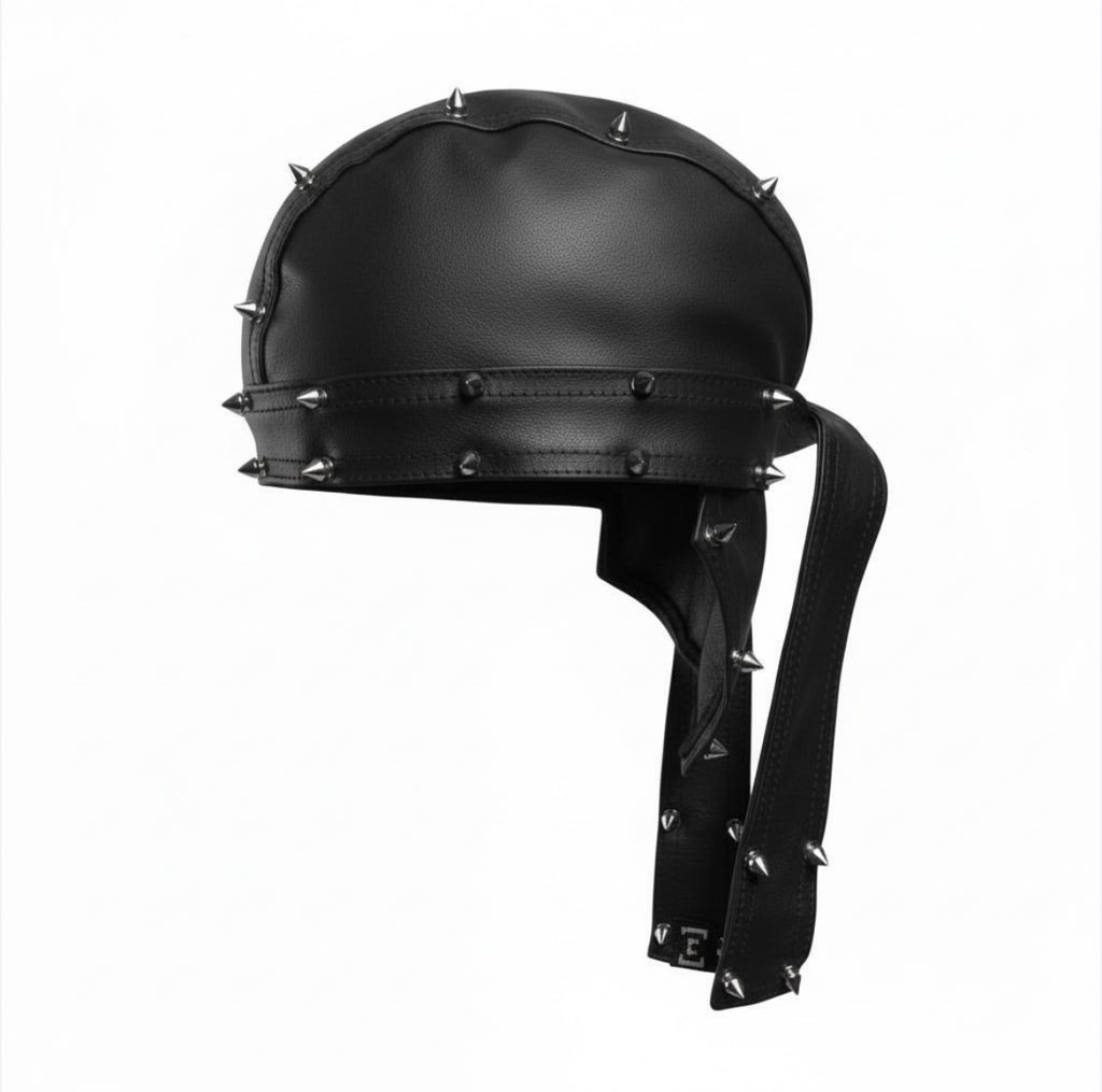 Spiked Out Black Leather Moto Cap