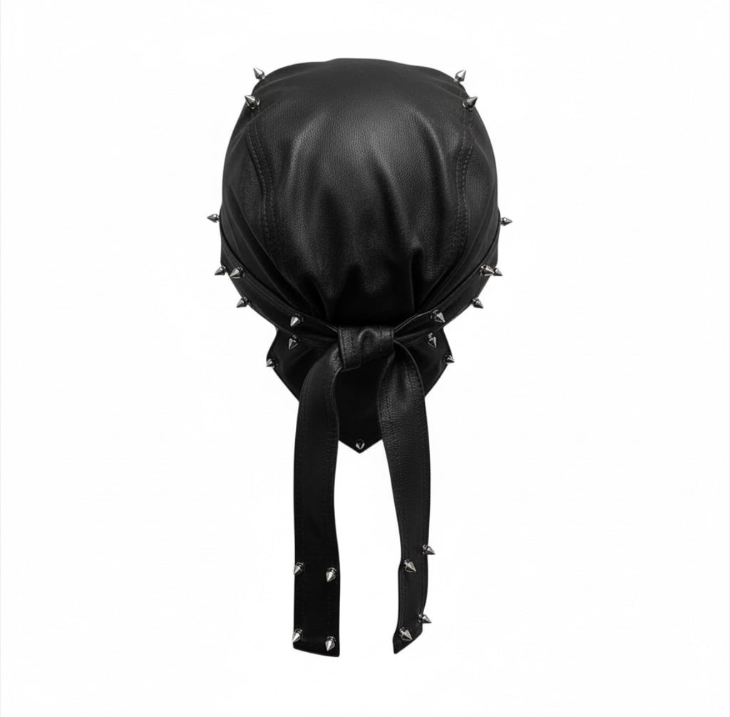 Spiked Out Black Leather Moto Cap