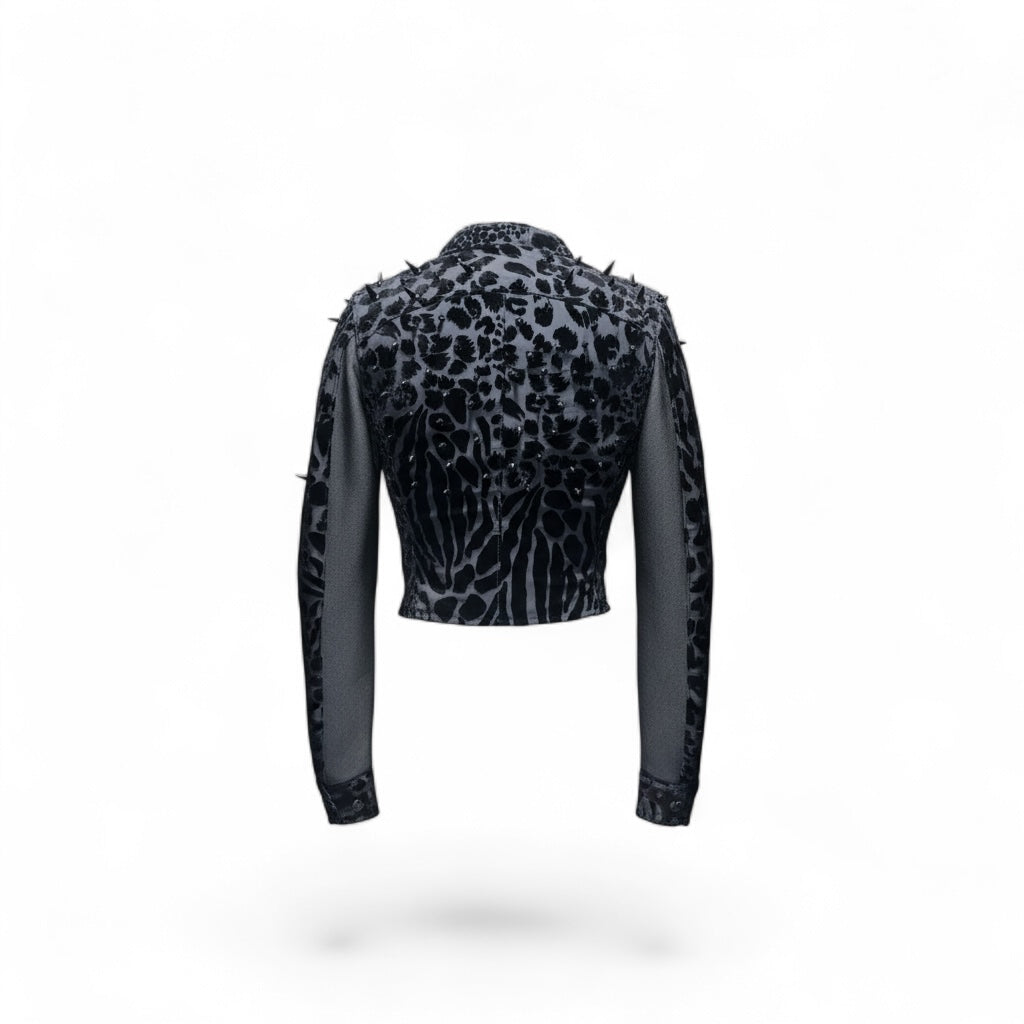 Black Leopard Spiked Out Moto Jacket