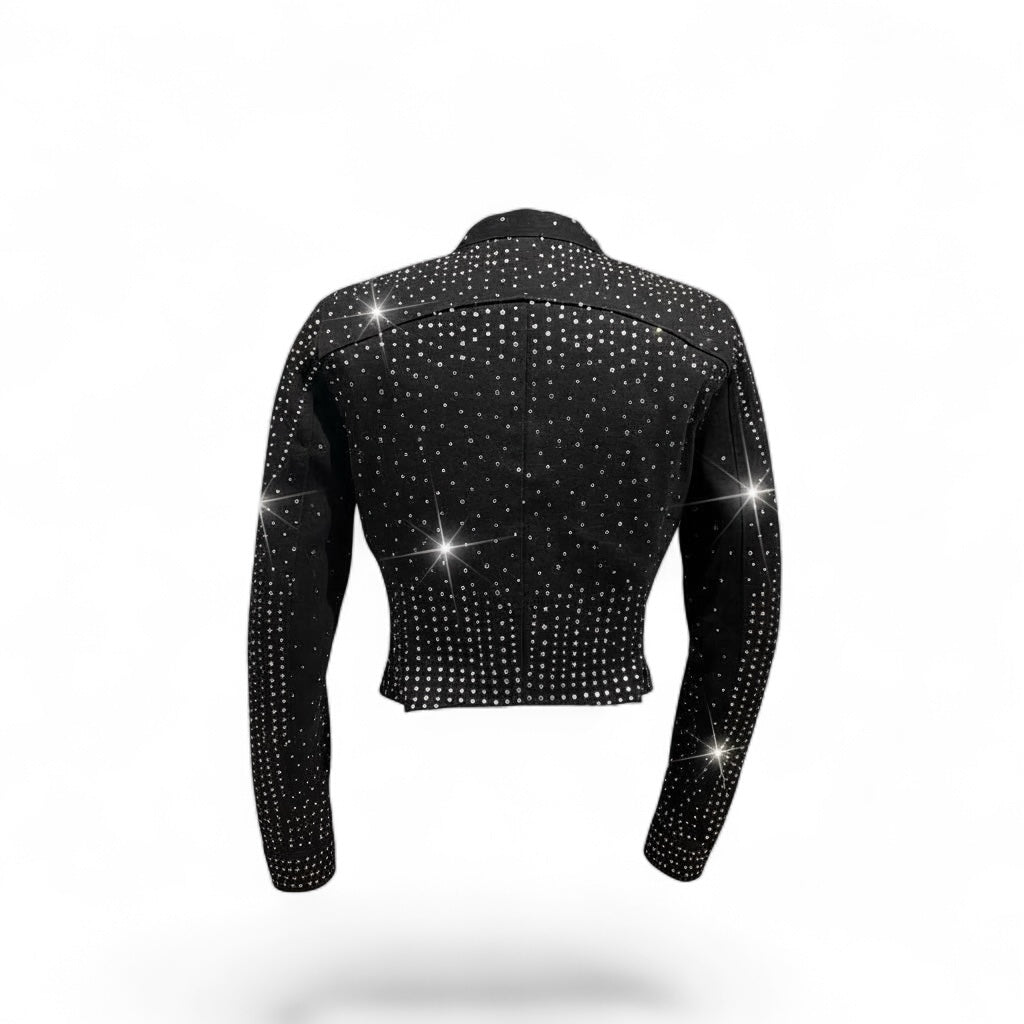 Rhinestone (Black Denim) Moto Jacket