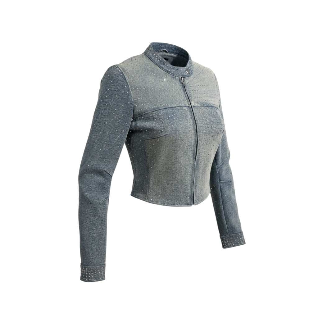 Rhinestone (Light Blue Denim) Moto Jacket