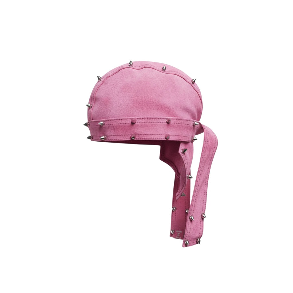 Spiked Out Pink Suede Moto Cap