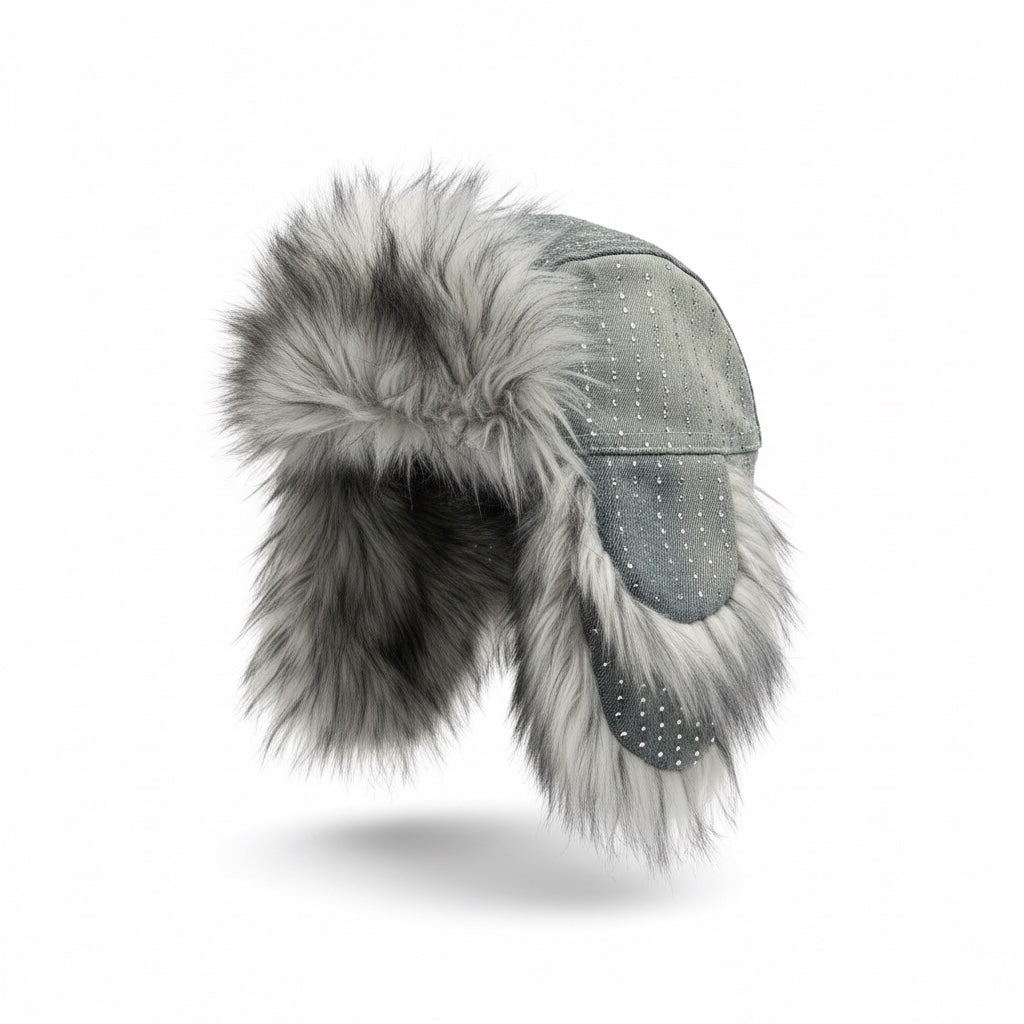 Rhinestone (Light Blue Denim) Trapper Hat