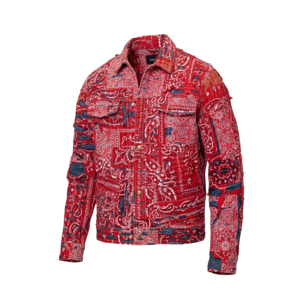 Red Bandana Boro Trucker Jacket