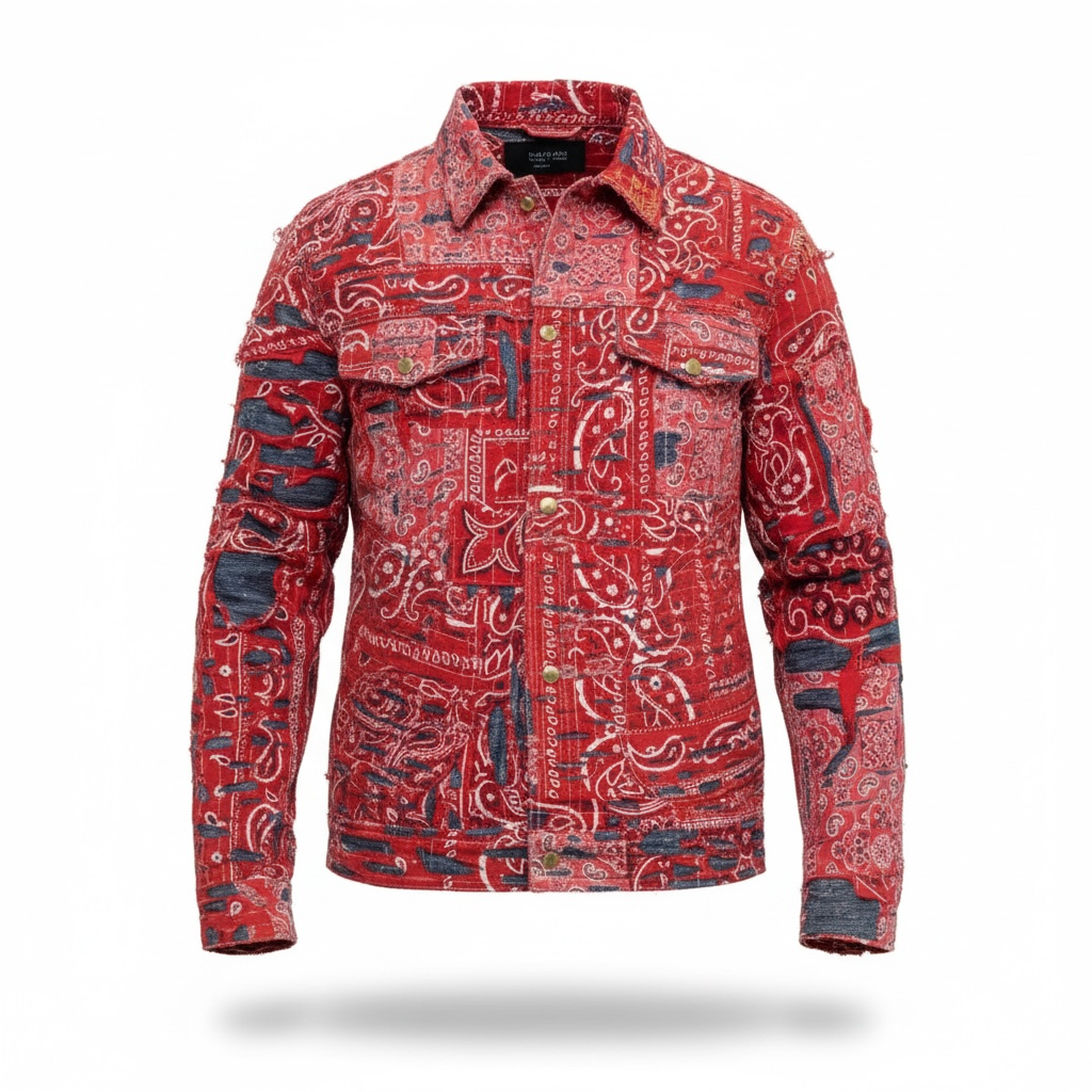 Red Bandana Boro Trucker Jacket
