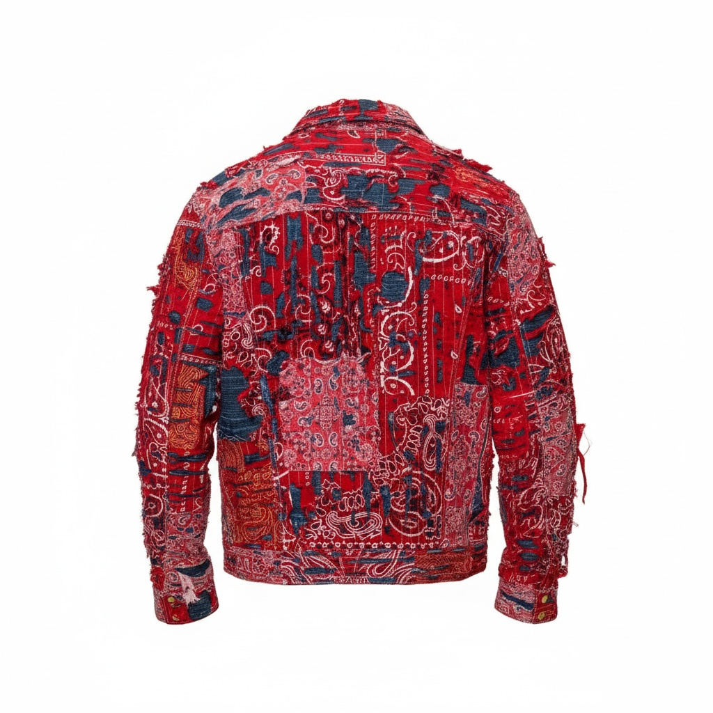 Red Bandana Boro Trucker Jacket