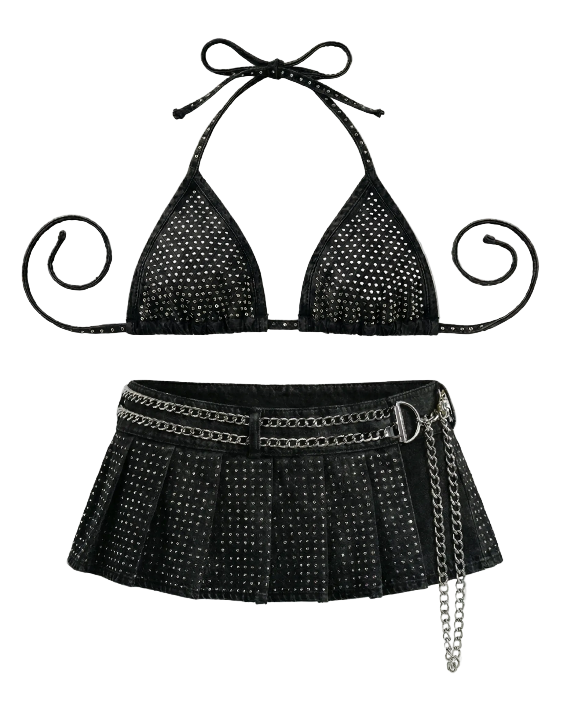 Rhinestone Bikini Set w/ Skirt  (Black)