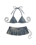 Rhinestone Bikini Set w/ Skirt (Light Blue)